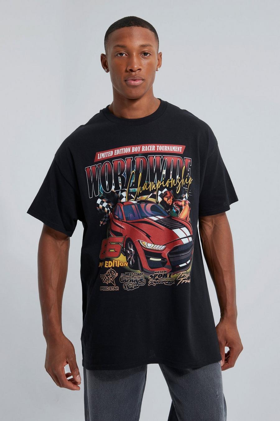 Oversize T-Shirt mit Worldwide Auto Print, Black image number 1