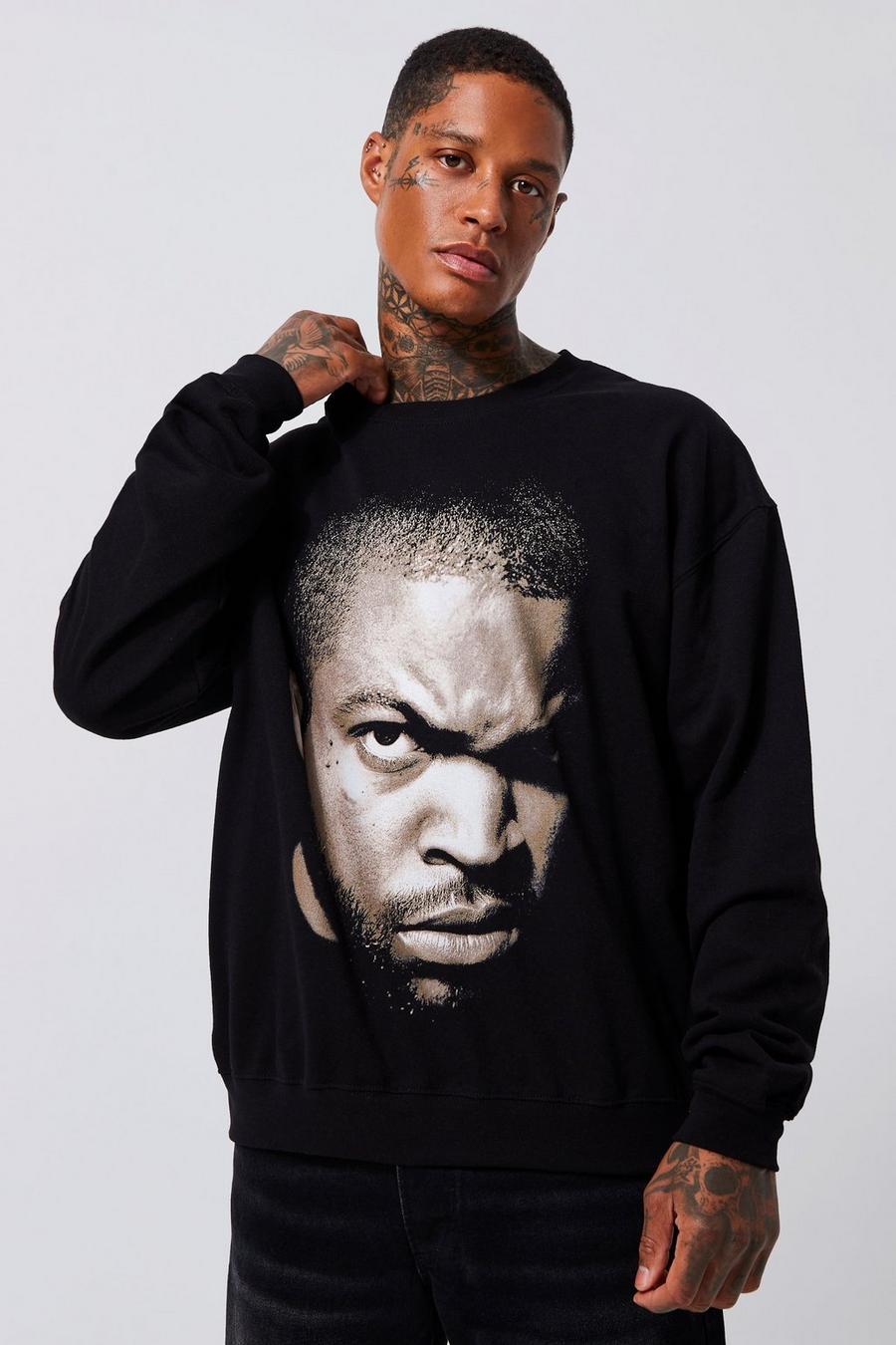 Black Oversized Ice Cube Photo License Sweatshirt image number 1
