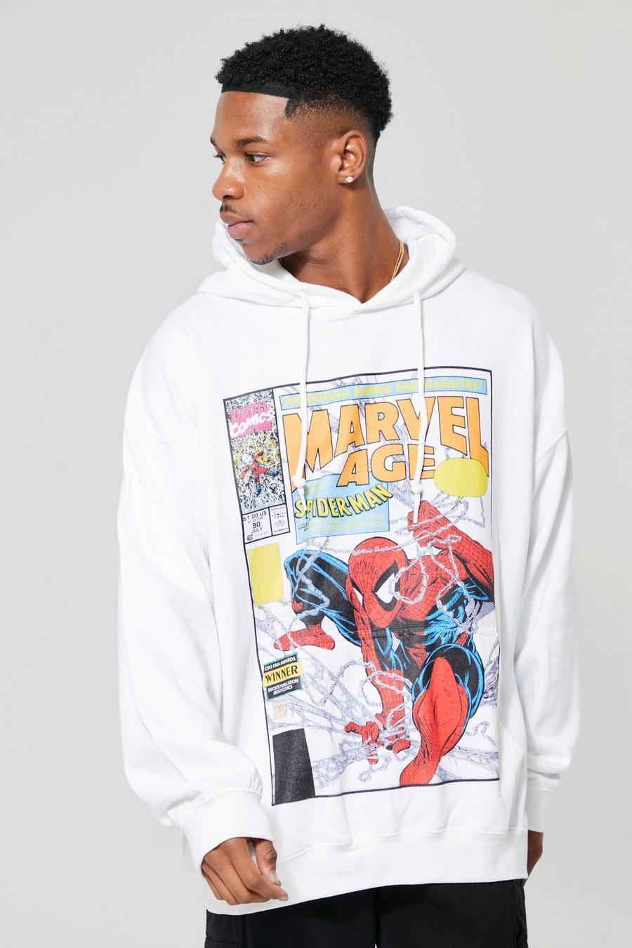 White Oversized Spiderman Comic License Hoodie image number 1