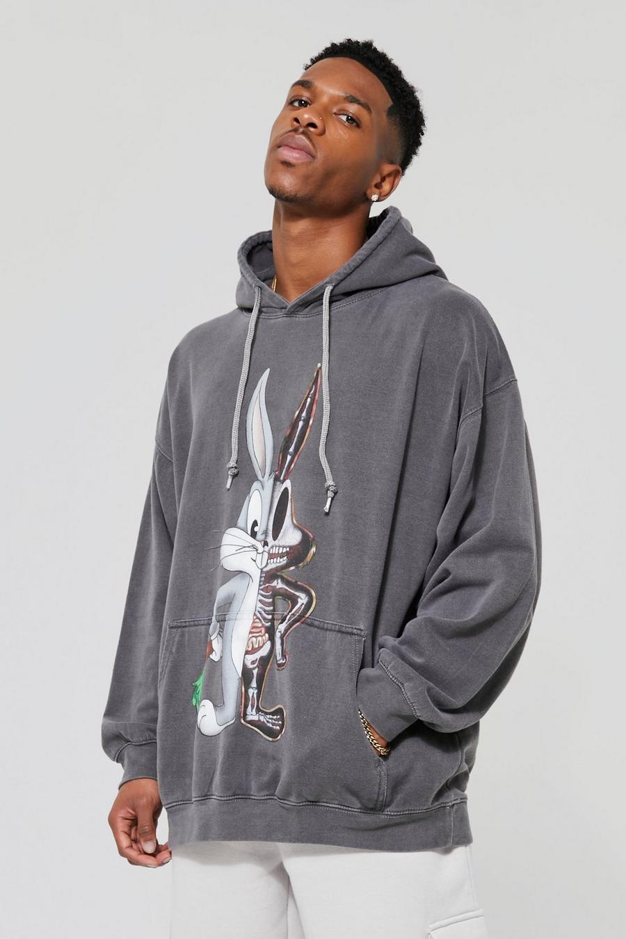 Charcoal Oversized Bugs Bunny Skeleton License Hoodie image number 1