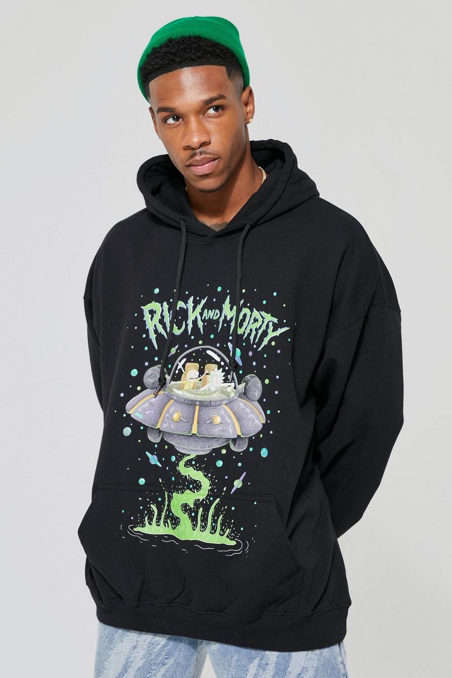 Black Oversized Rick & Morty License Hoodie image number 1