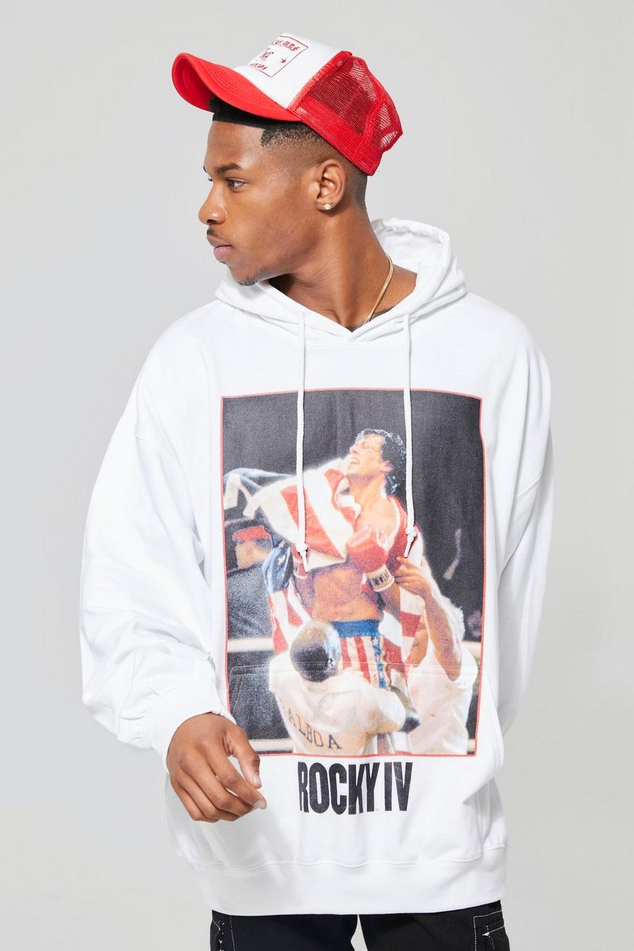 White Rocky Oversized hoodie med fototryck image number 1