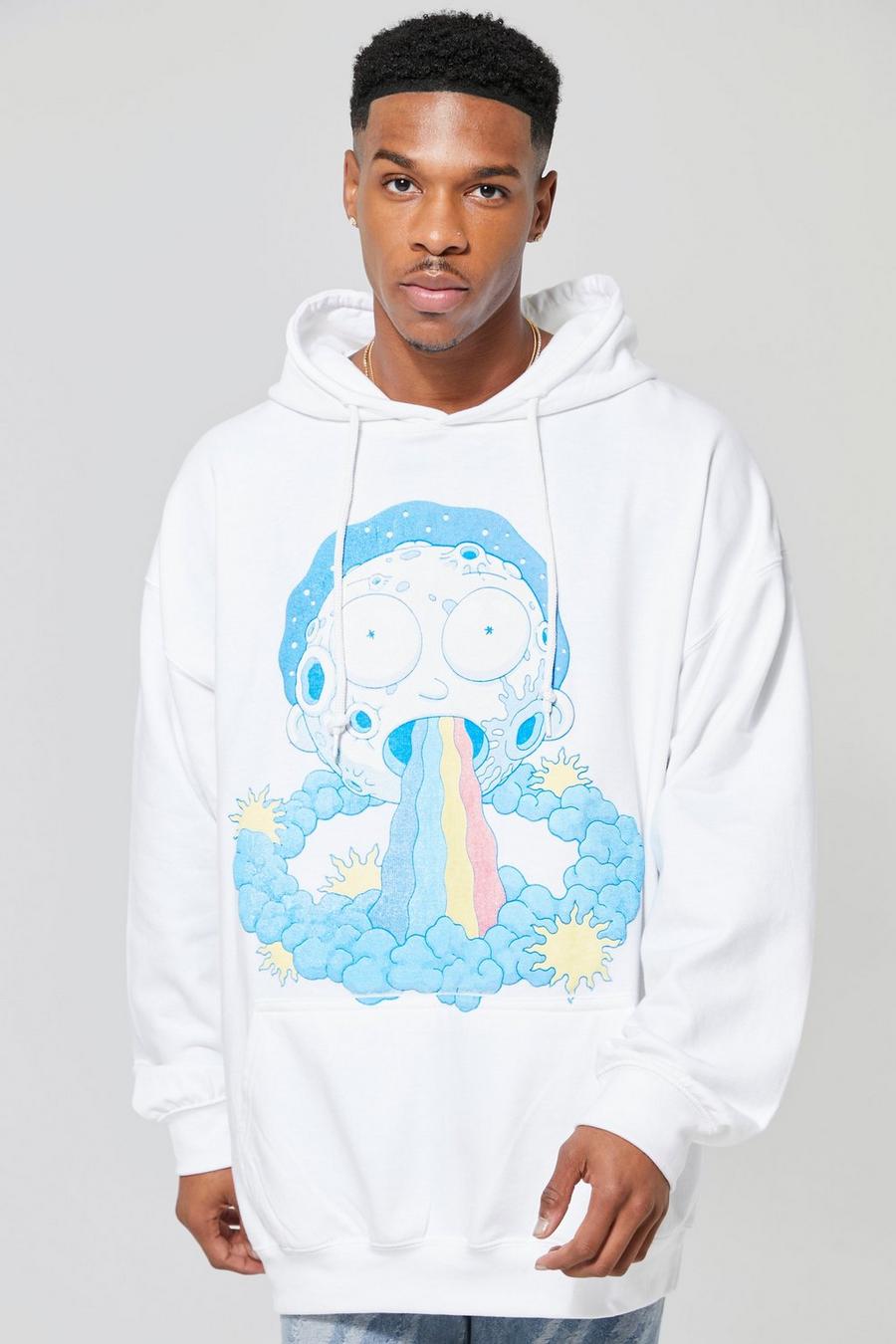 White Oversized Morty Puff Print License Hoodie image number 1