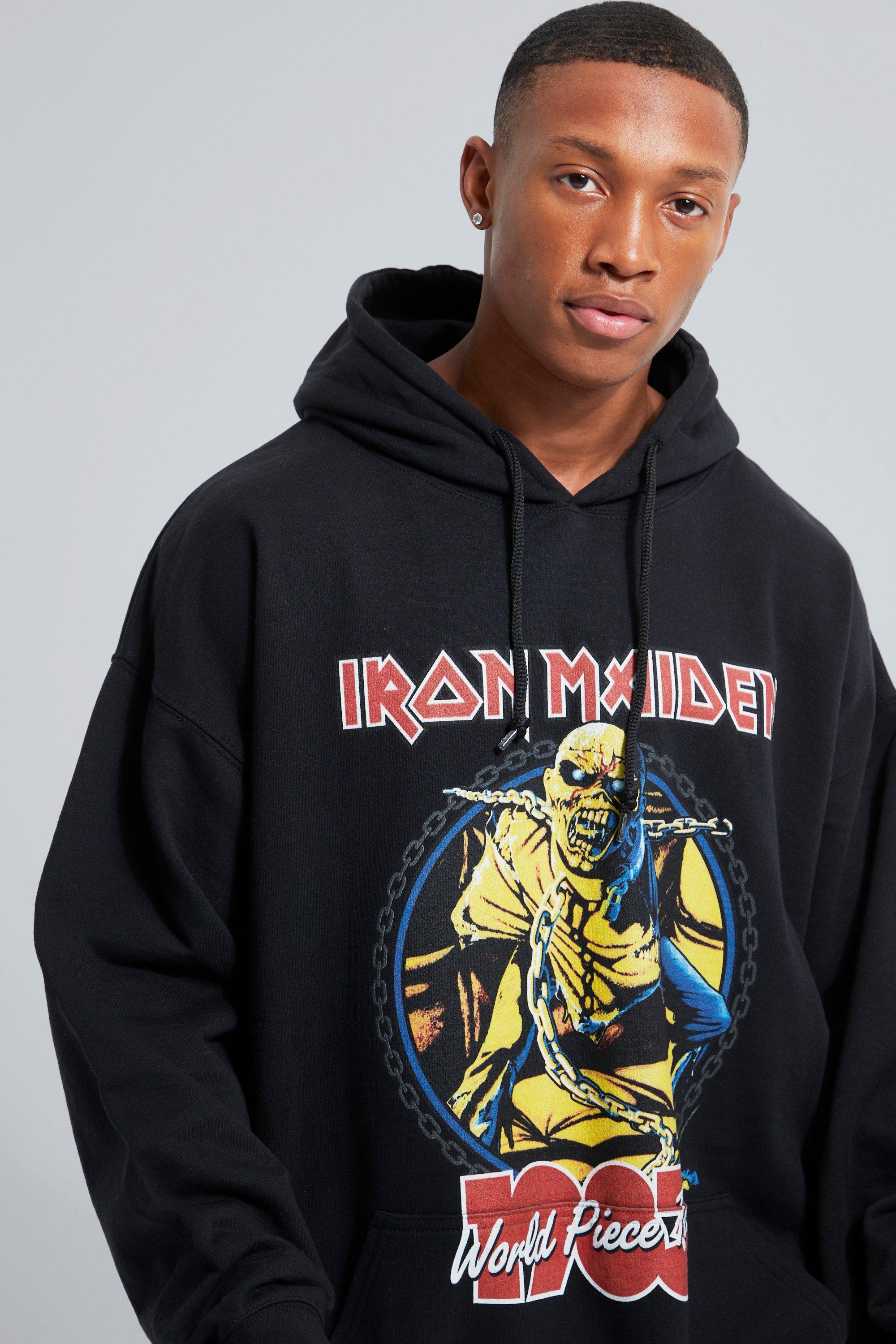 Mens Oversized Iron Maiden License Hoodie | Boohoo UK