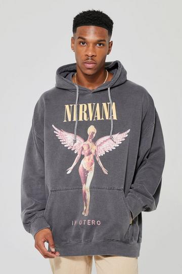 Oversized Nirvana Washed License Hoodie charcoal