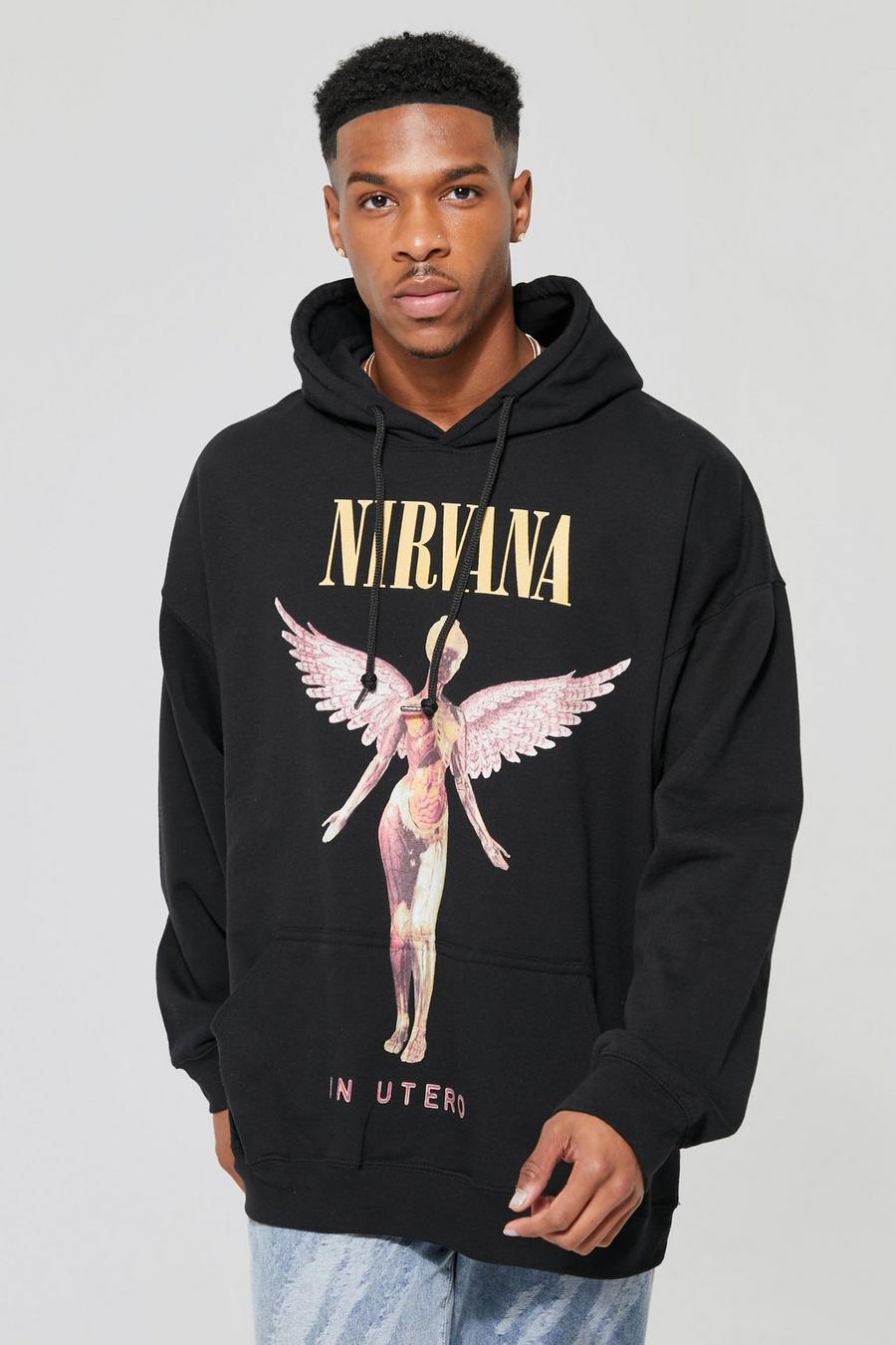 Black Oversized Nirvana License Hoodie image number 1