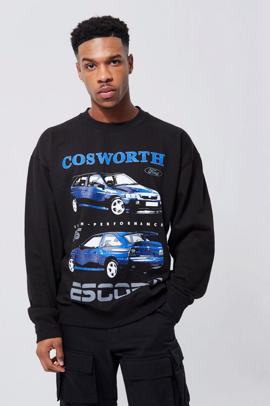 Oversize Sweatshirt mit lizenziertem Ford Cosoworth Print, Black