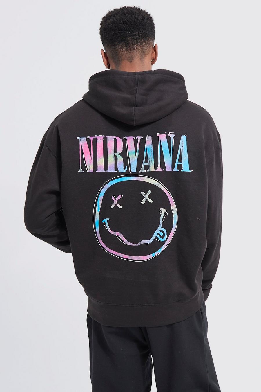Felpa oversize ufficiale Nirvana con cappuccio, Black image number 1