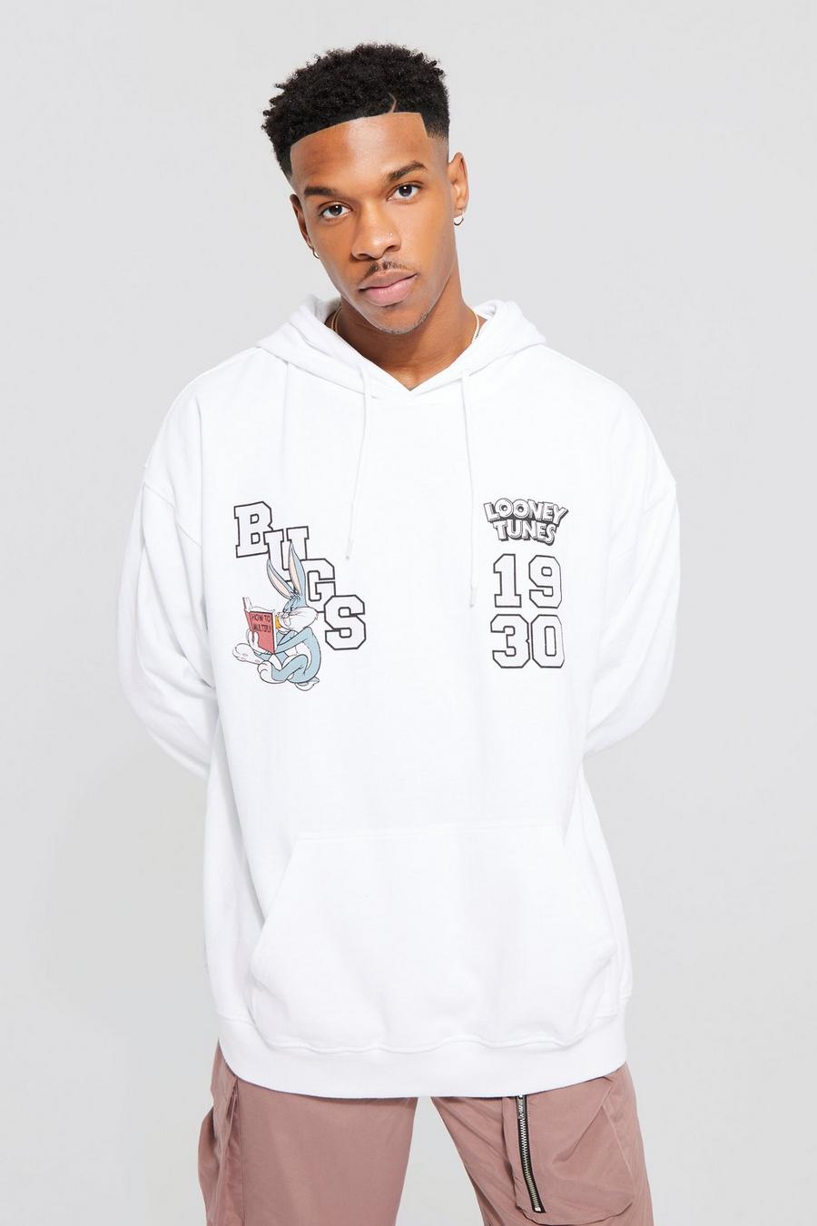 White Oversized Looney Tunes License Hoodie image number 1