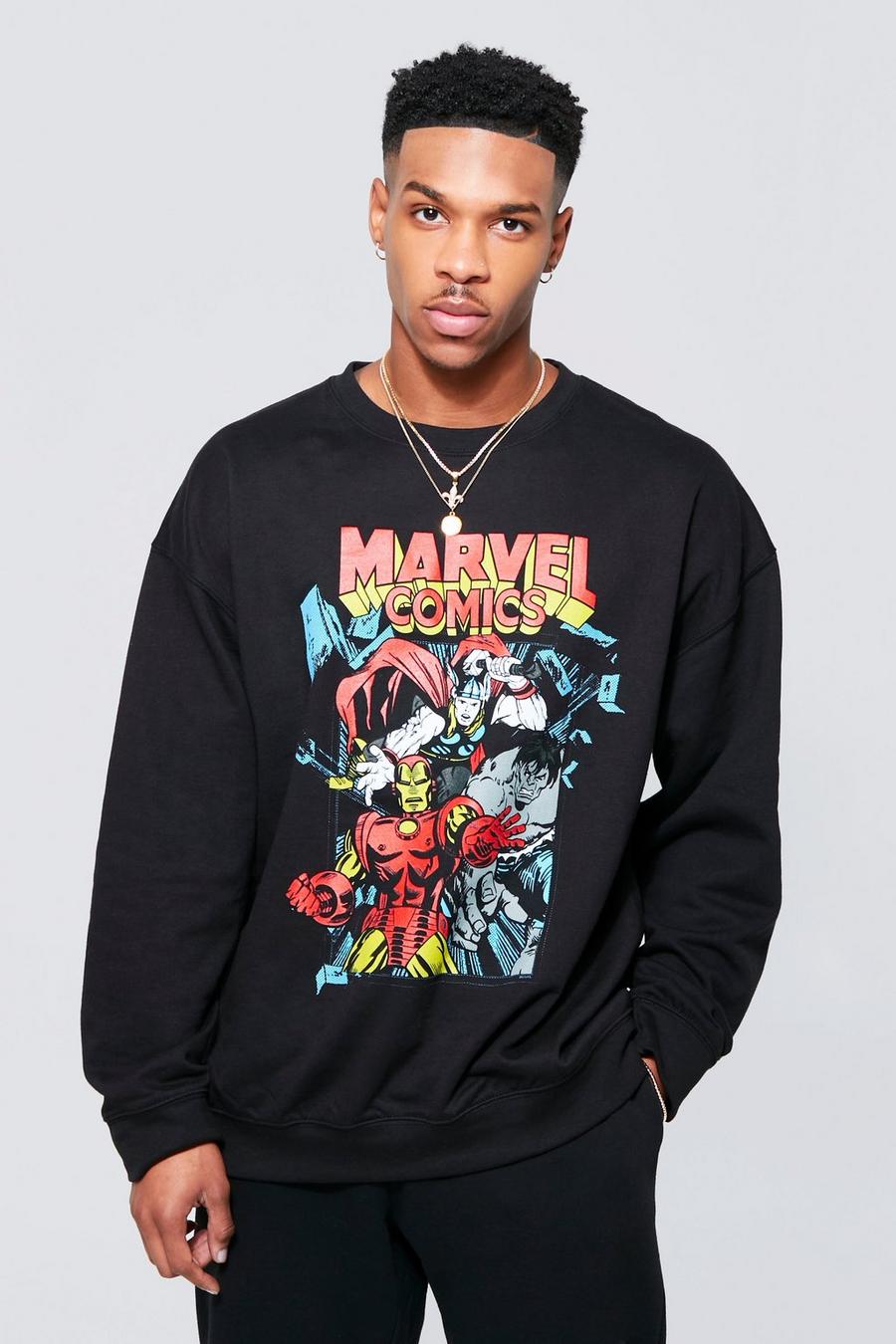 Oversize Sweatshirt mit lizenziertem Marvel Comics Print, Black image number 1