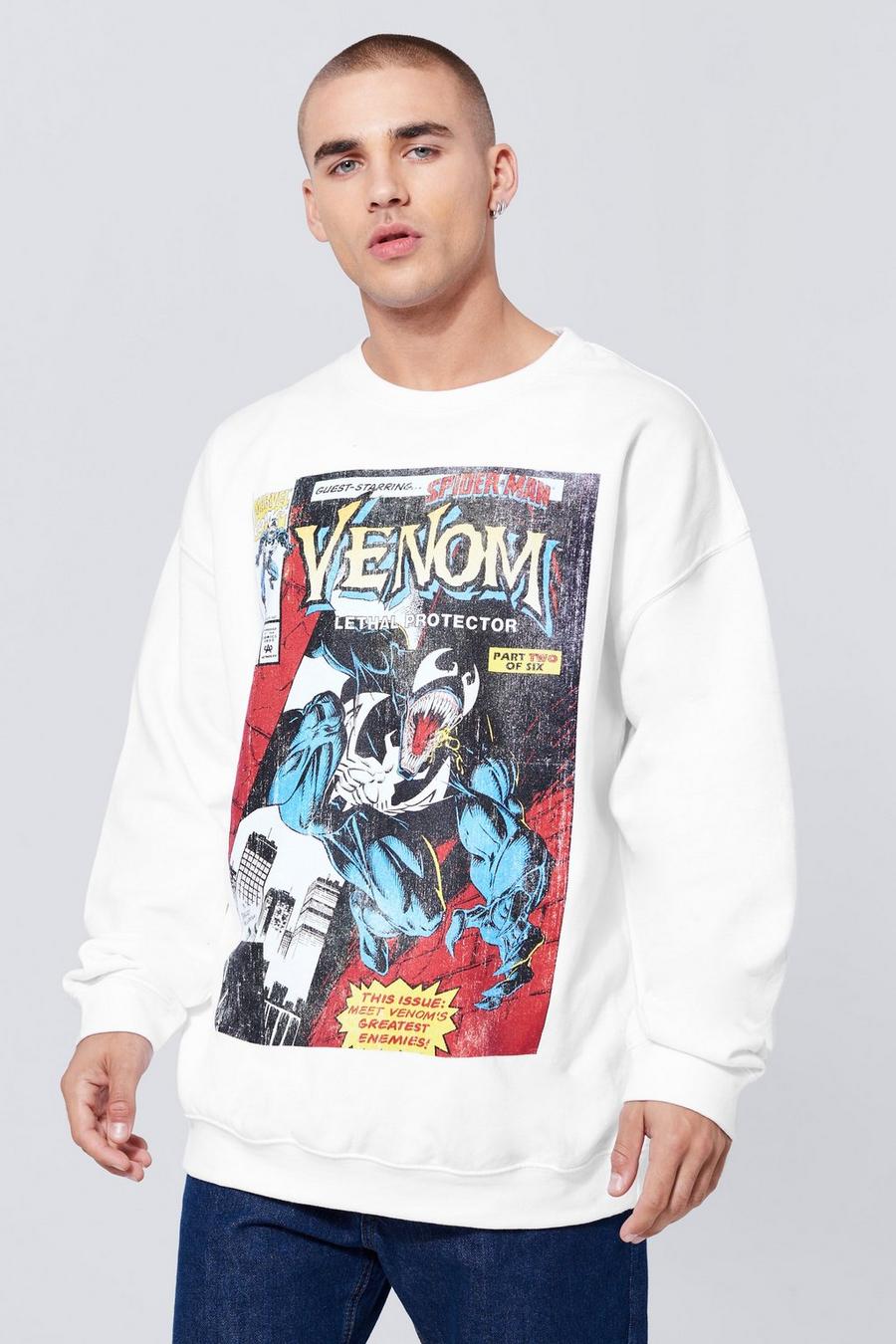 White Oversized Venom Comic License Sweatshirt image number 1