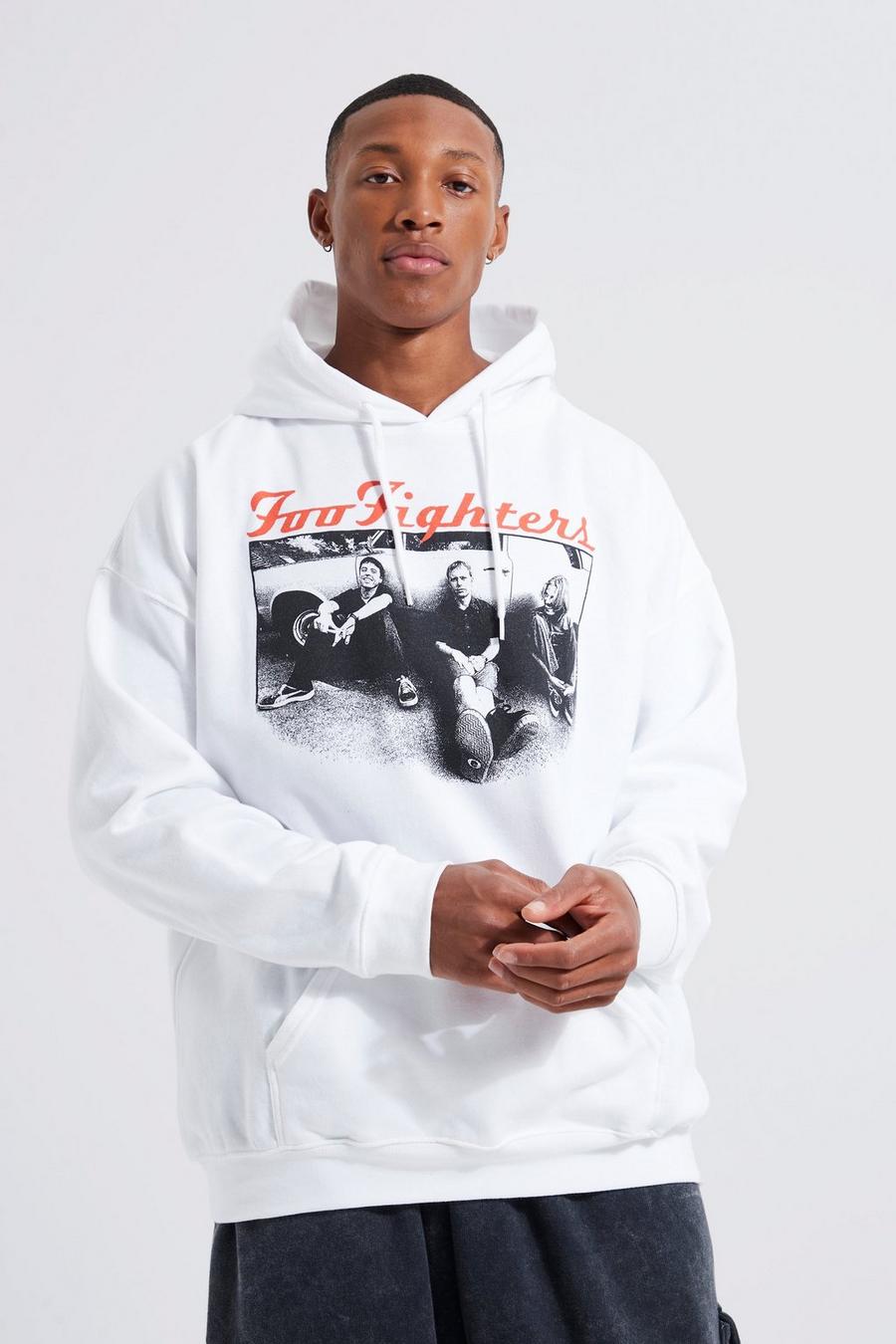White Oversized Foo Fighters License Hoodie image number 1