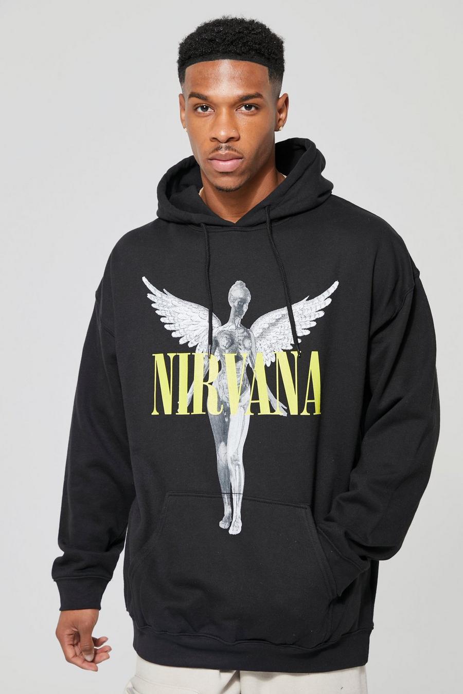 Black svart Nirvana Oversize hoodie med tryck