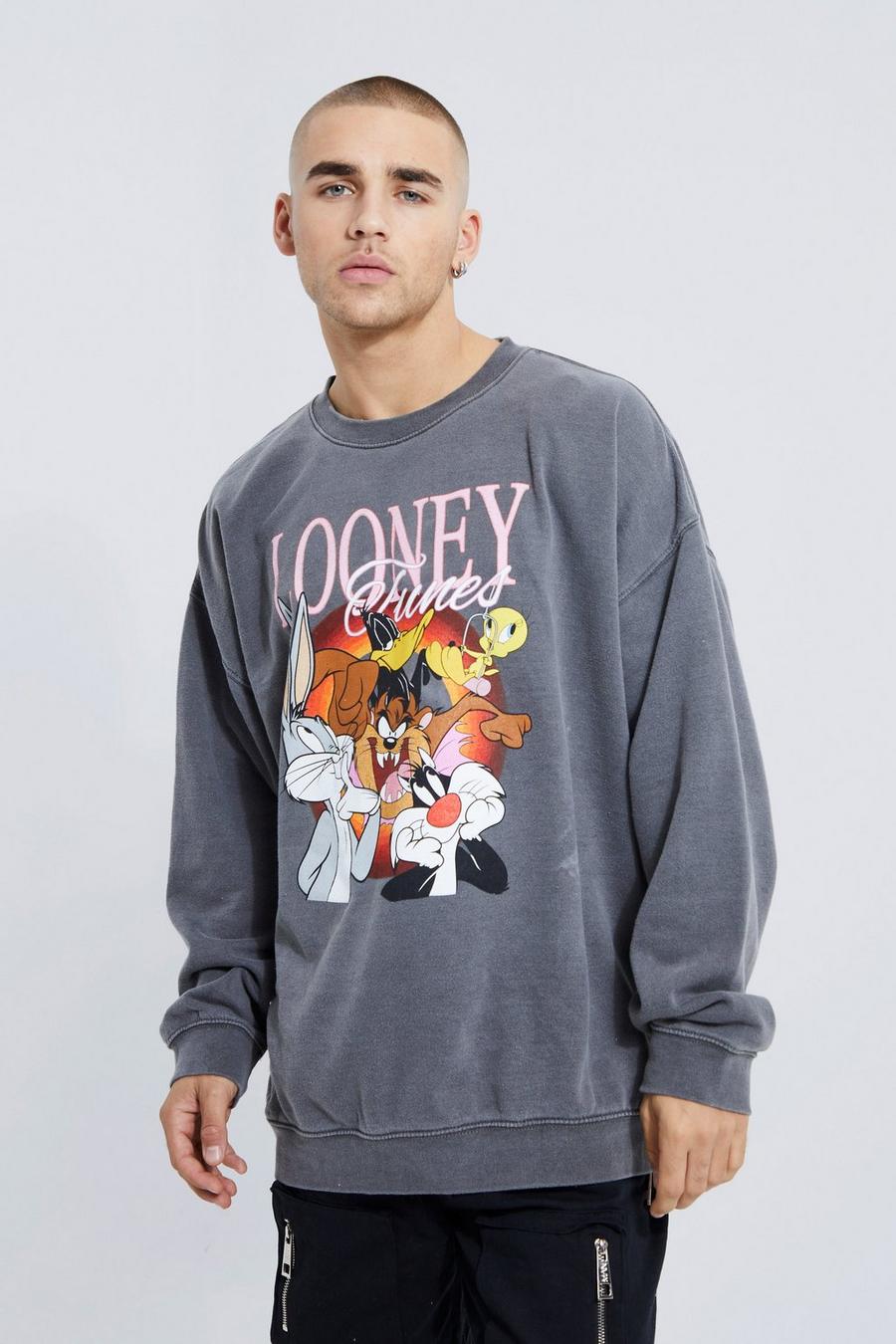 Charcoal grå Looney Tunes Oversized sweatshirt med tryck