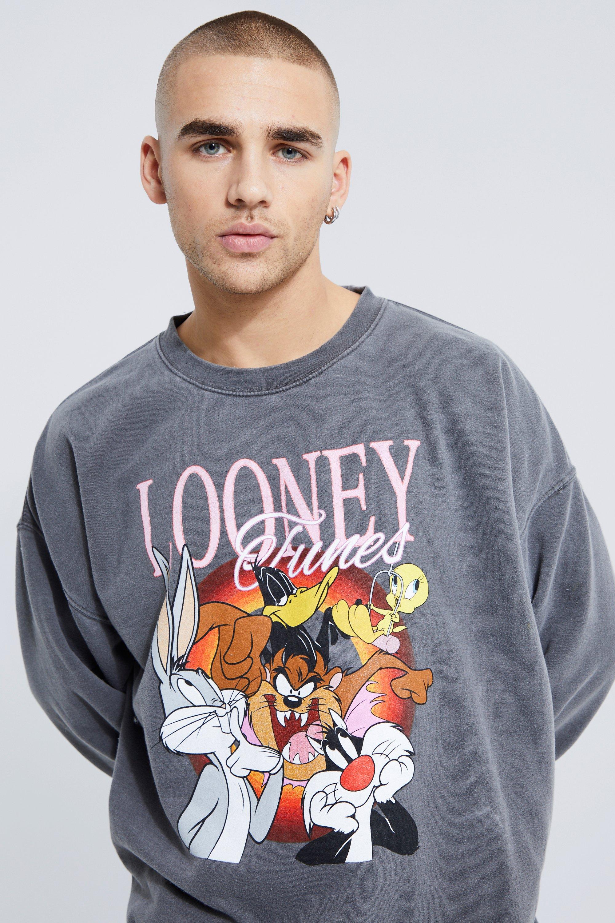 Sudadera oversize con estampado de los Looney Tunes sobrete ido