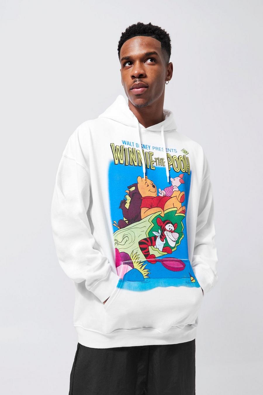 White Oversized Winnie The Pooh License Hoodie image number 1