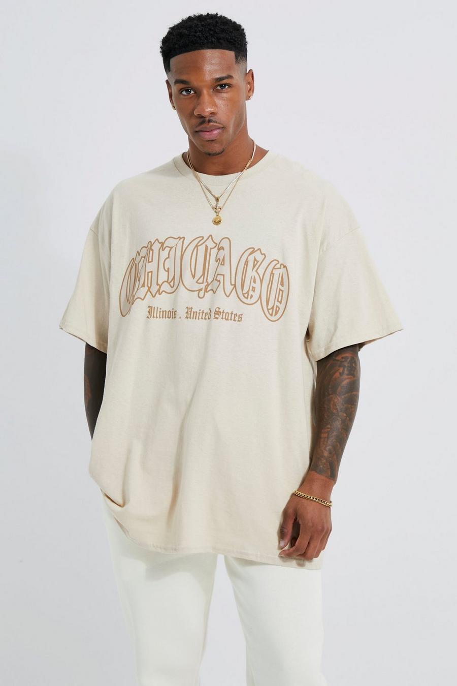 T-shirt oversize con stampa Chicago, Sand image number 1