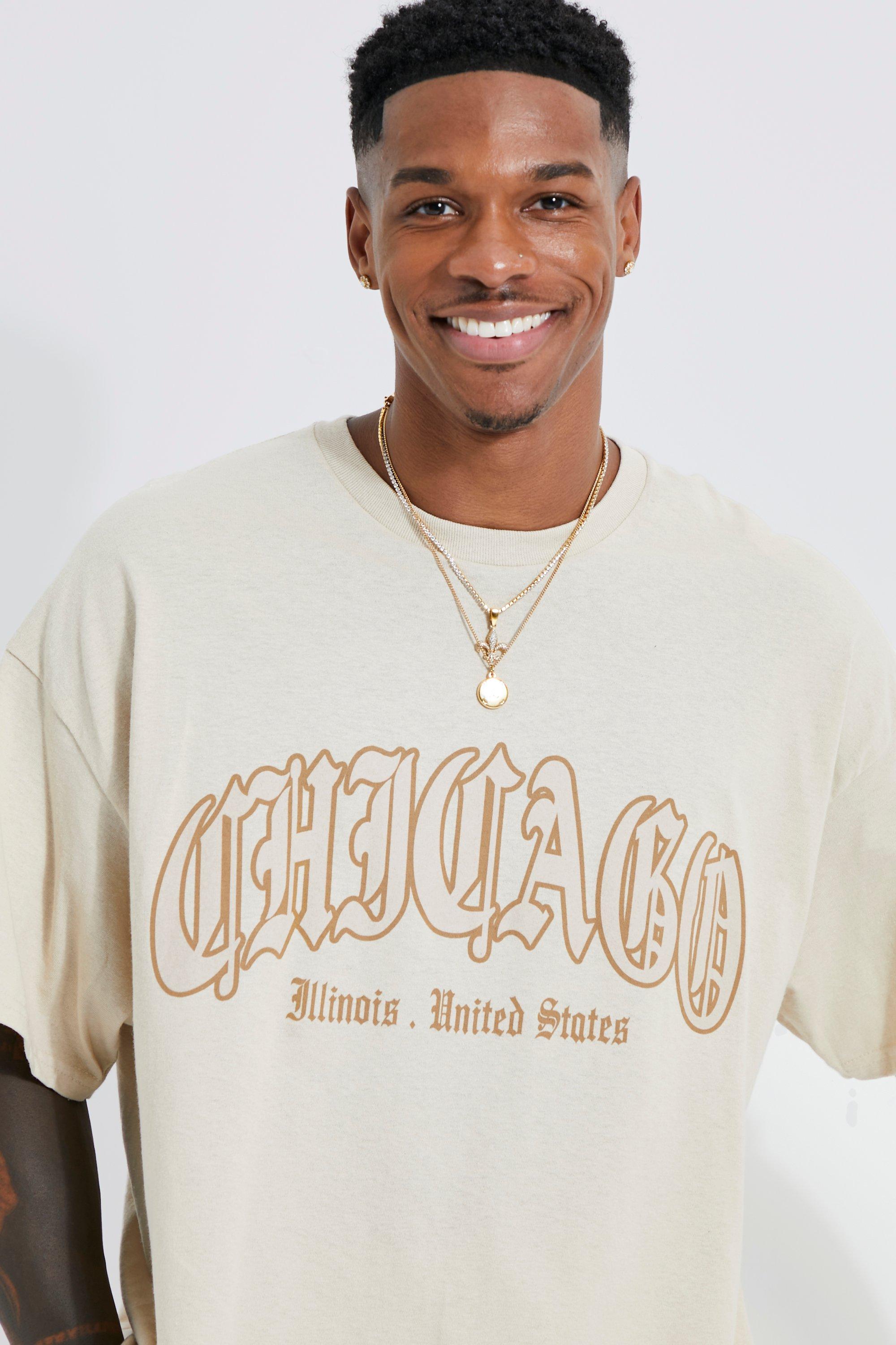 Oversized T-shirts- Grey Chicago Printed T-shirts for Men Online