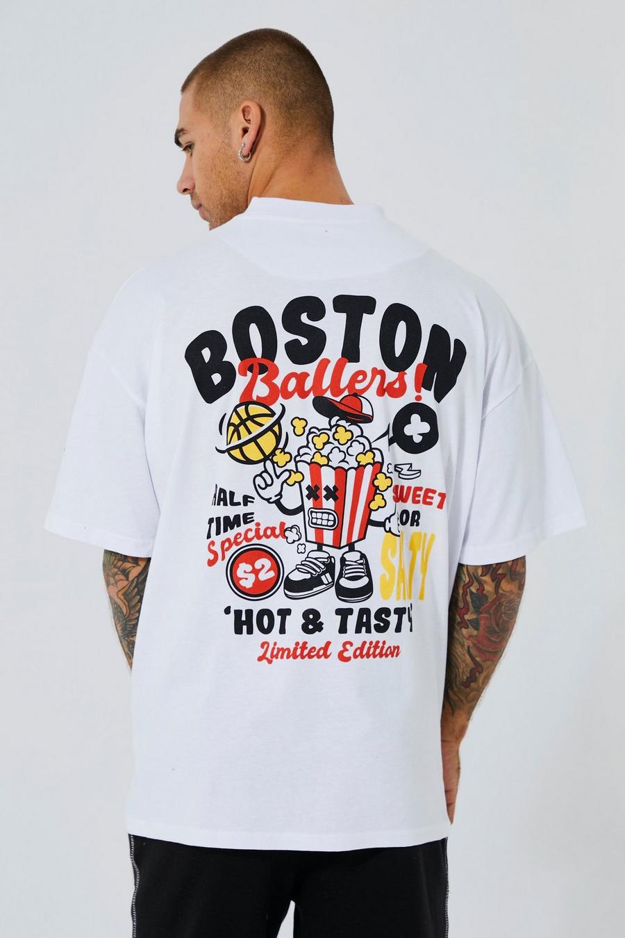 Men's Oversized Boston Popcorn Graphic T-shirt | Boohoo UK