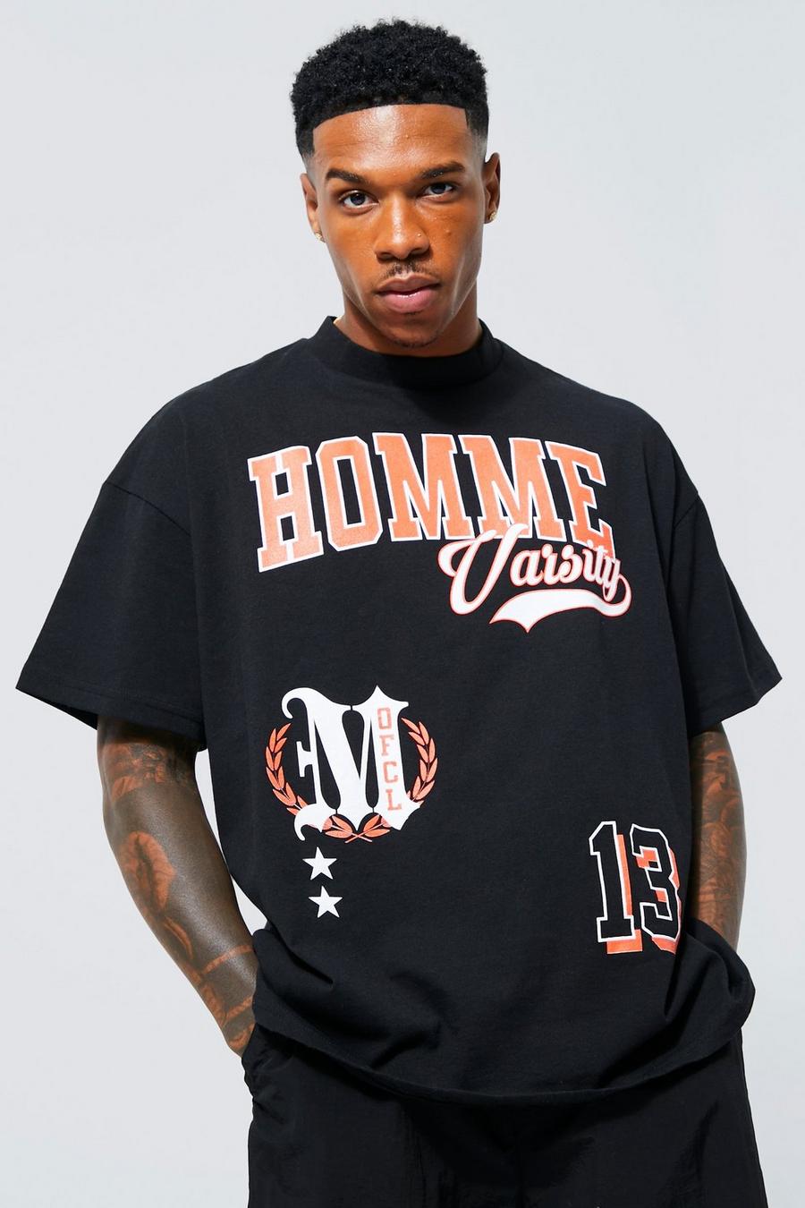 Black negro Oversized Homme Varsity Multi Print T-shirt