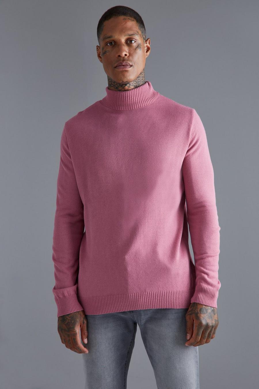 Mauve purple Roll Neck Knitted Jumper