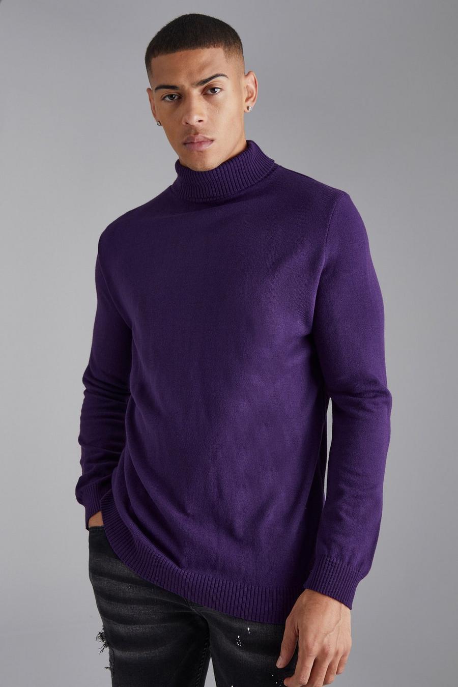 Purple Roll Neck Knitted Jumper image number 1