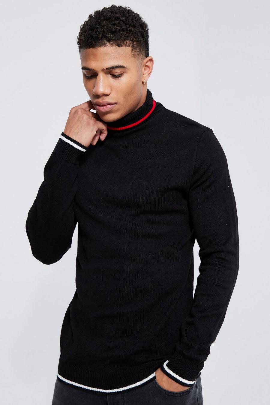 Black Smart Roll Neck With Tipping image number 1