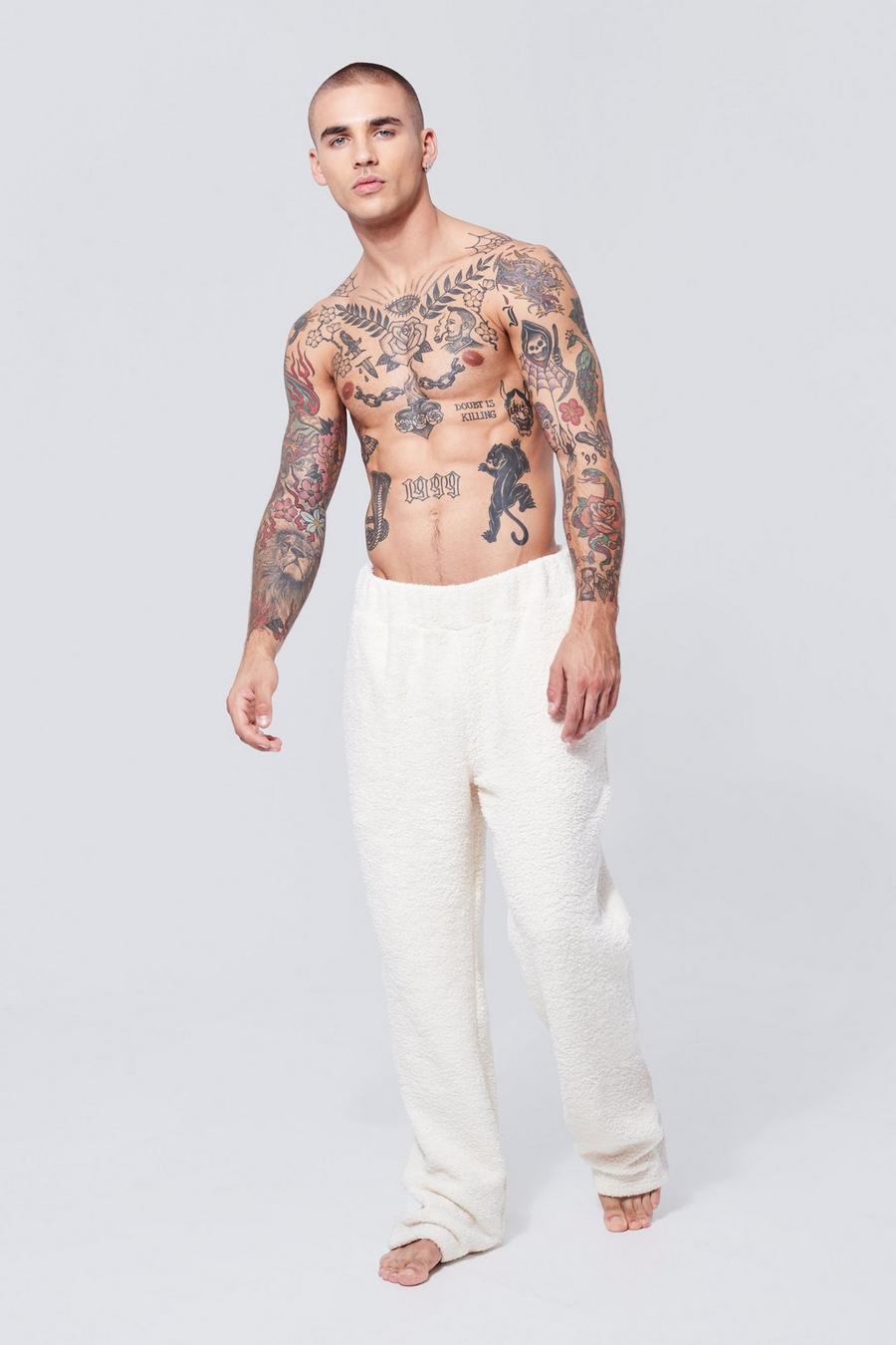 Borg Loungewear-Jogginghose mit weitem Bein, Ecru white