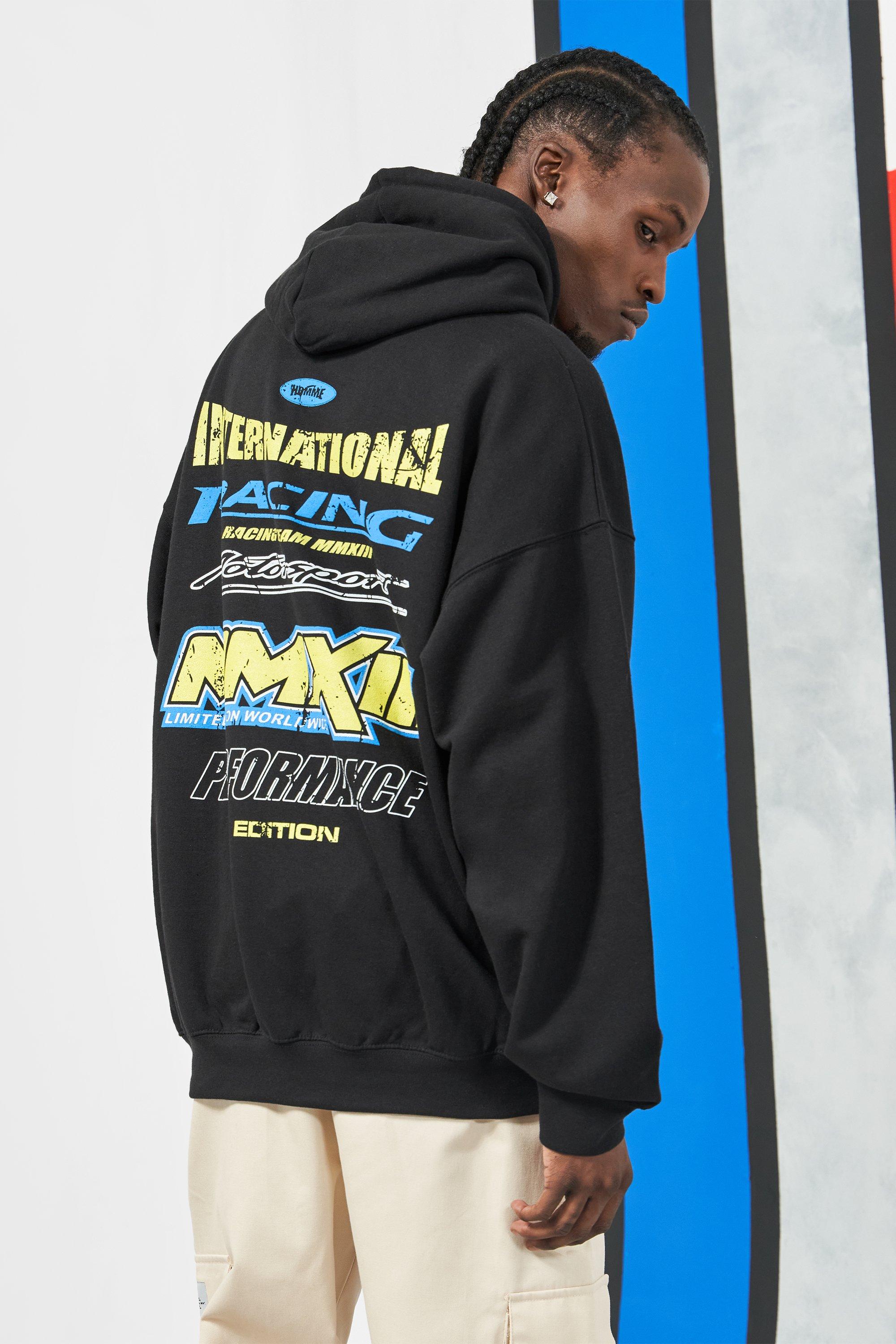 Blue and black online graphic hoodie