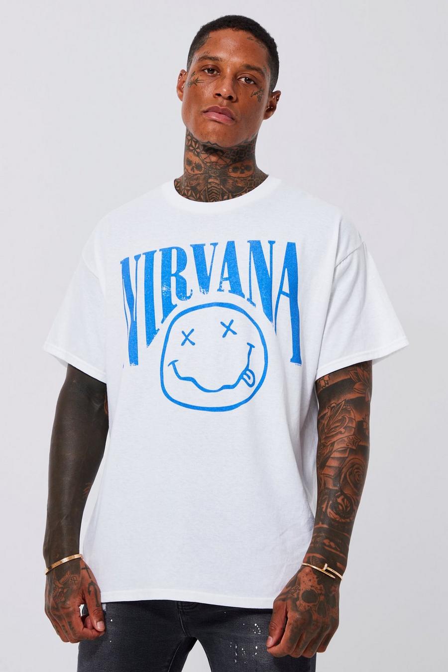 T-shirt oversize ufficiale Nirvana con Smiley, White blanco image number 1