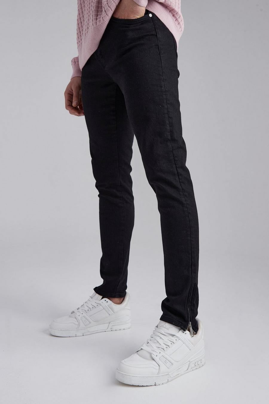 True black Skinny Stretch Jeans With Zips image number 1