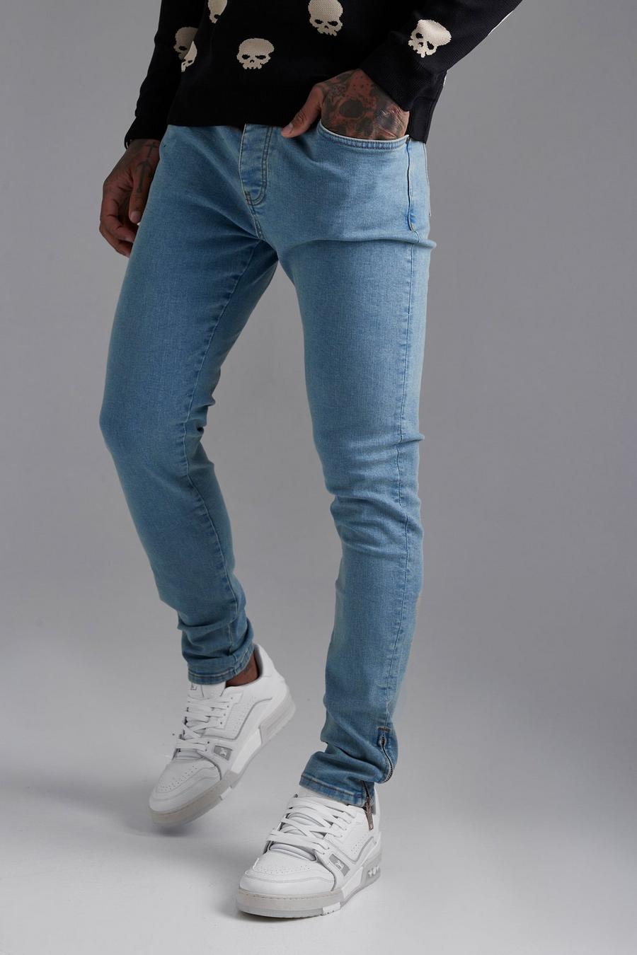 Skinny Stretch Jeans With Zips, Antique blue