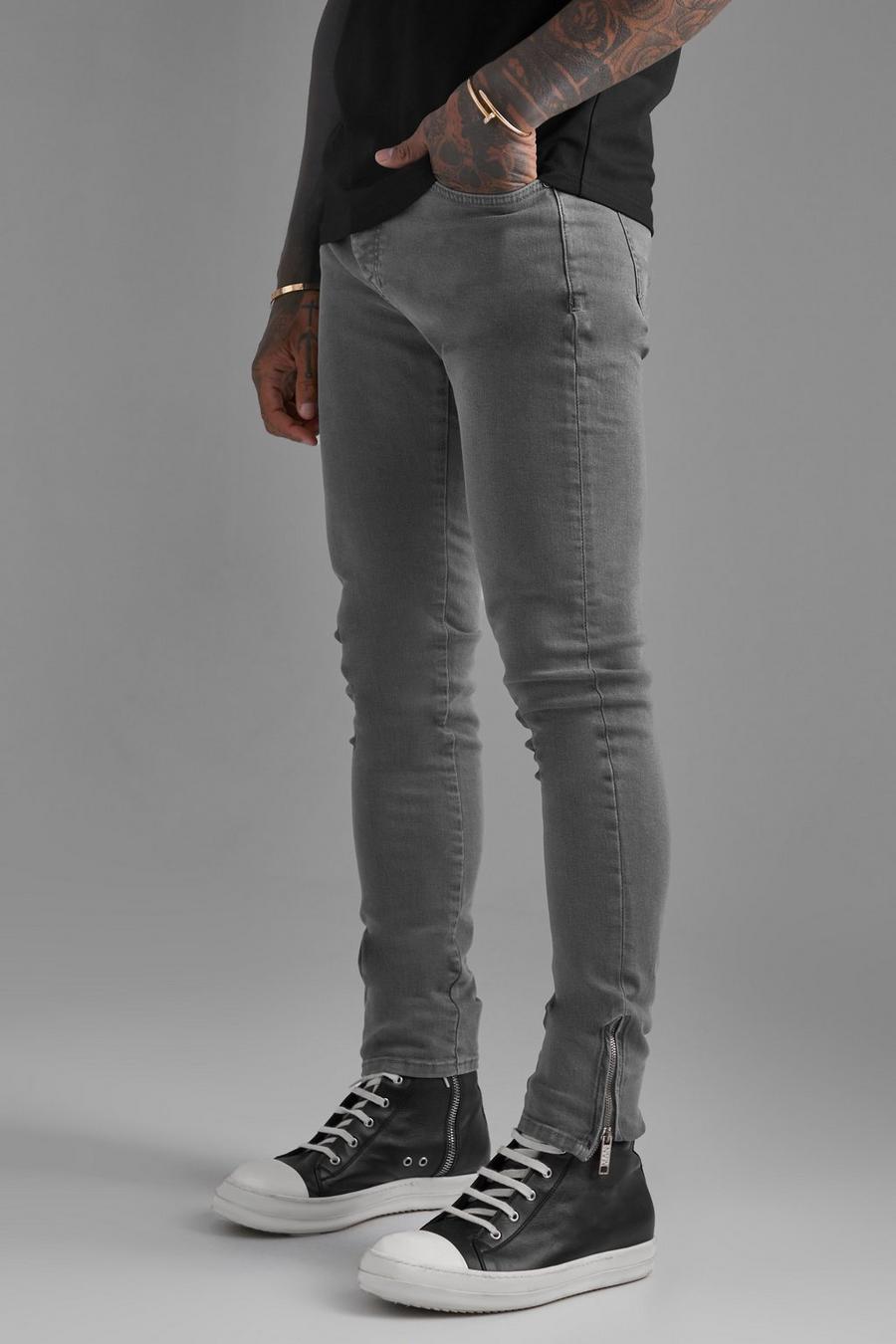 Mid grey Skinny jeans med stretch och dragkedjor image number 1