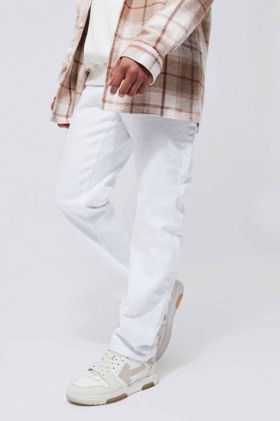 Jeans dritti in denim Stretch, White bianco