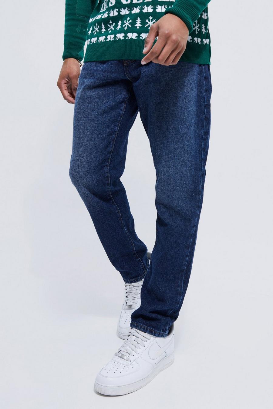 Vintage blue Onbewerkte Toelopende Jeans