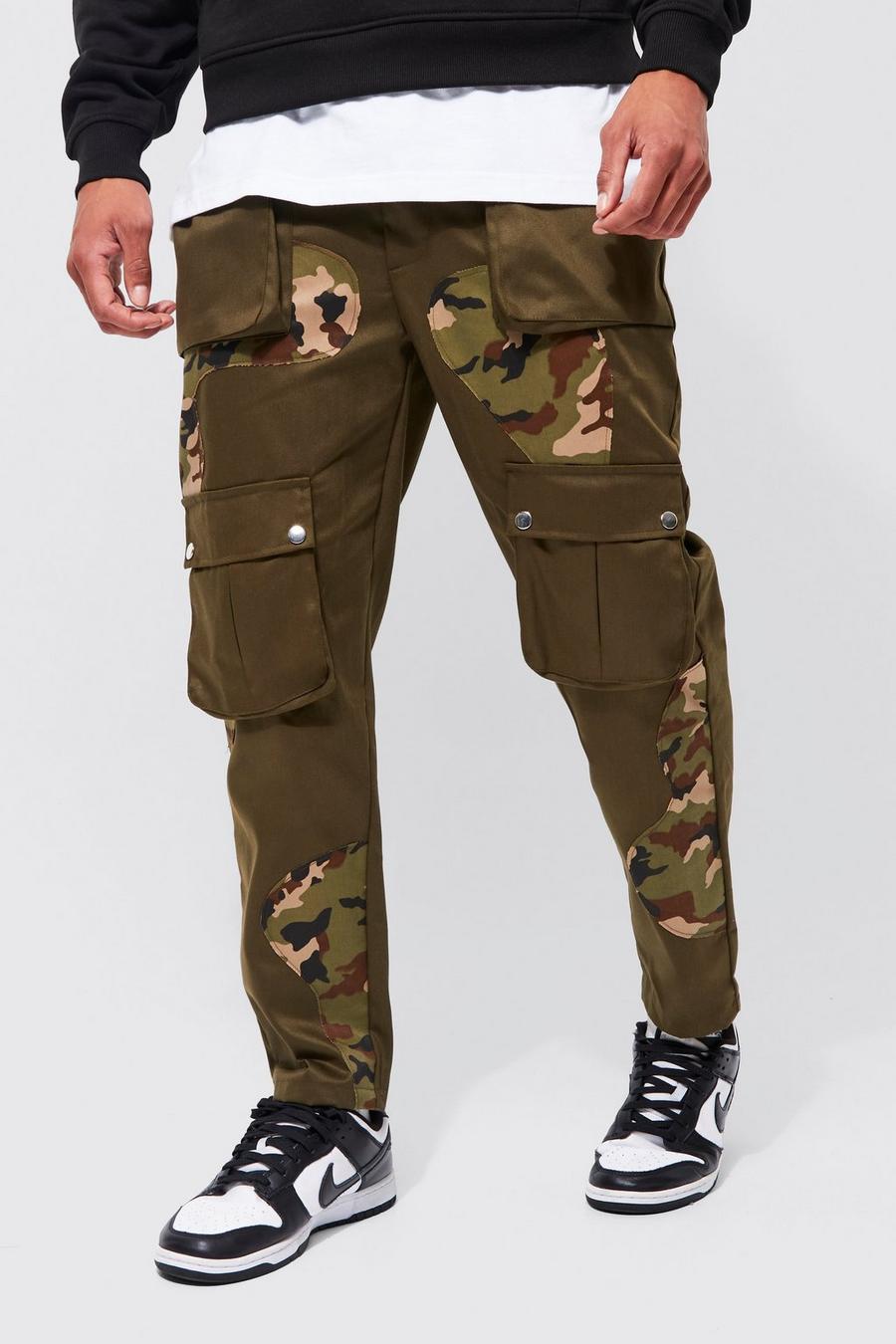 Pantalon cargo à poches multiples et imprimé camouflage, Khaki khakifarben