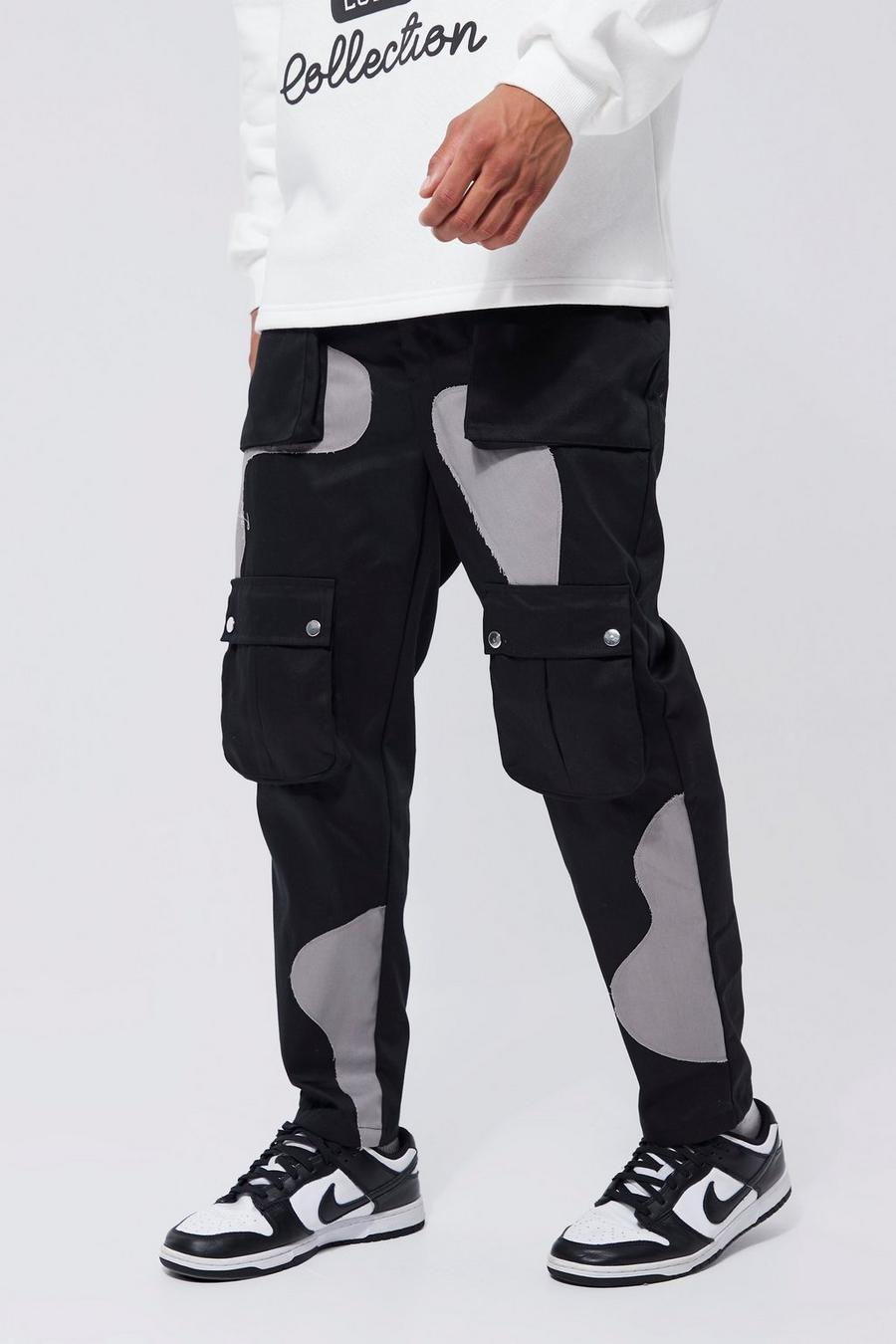 Pantalon cargo à poches multiples et imprimé camouflage, Black noir image number 1