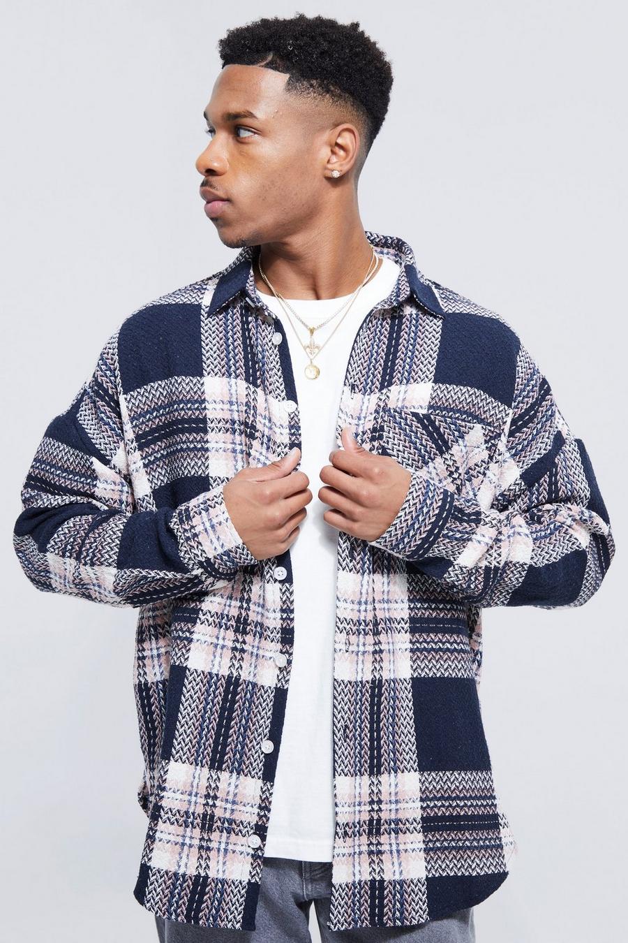 Pink Check Oversized Overshirt With Curved Hem image number 1