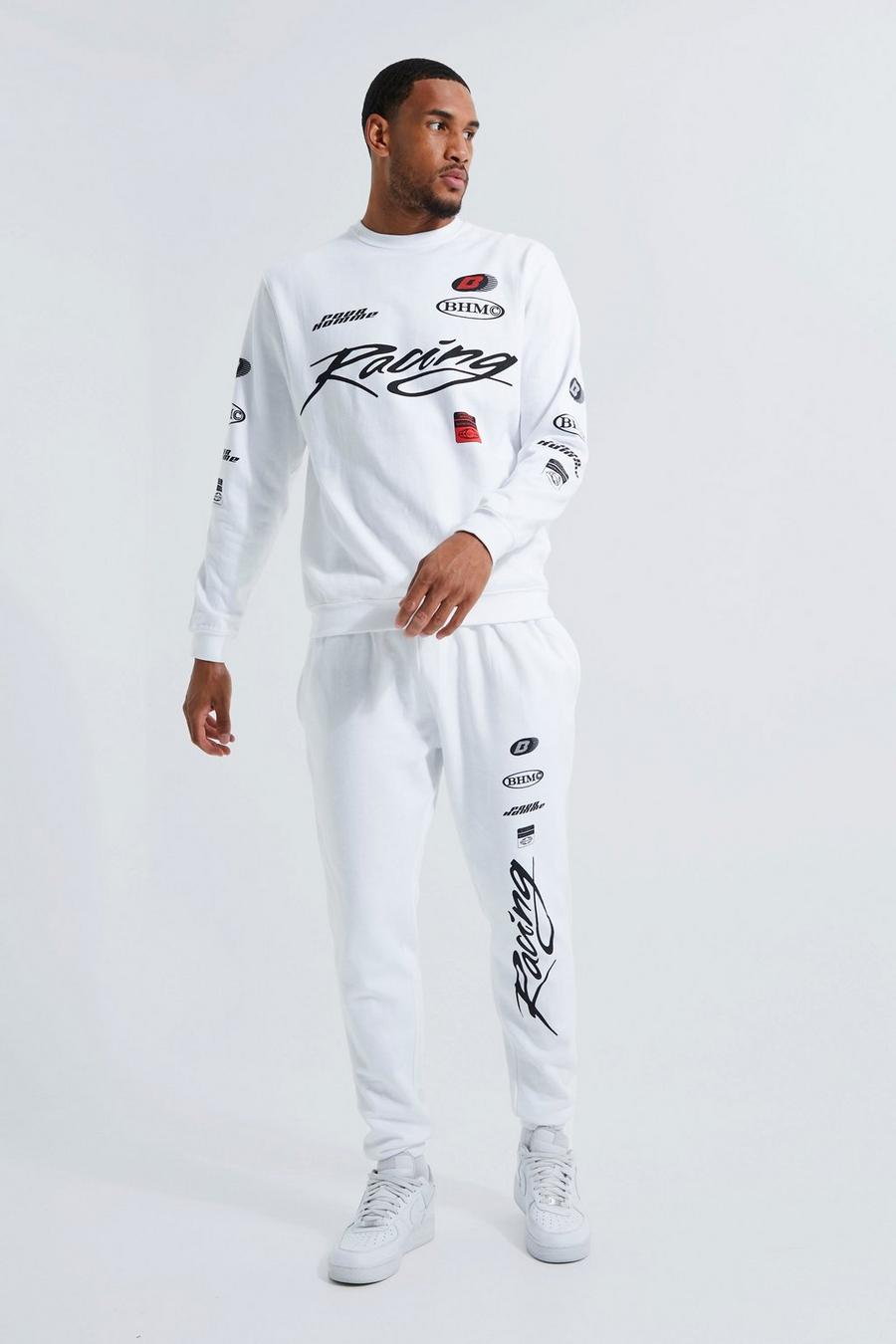 Tall Sweatshirt-Trainingsanzug mit Moto-Aufnäher, White image number 1
