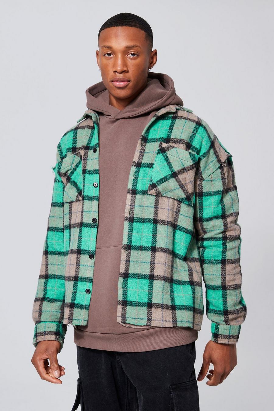 Green Check Boxy Overshirt With Distressing image number 1