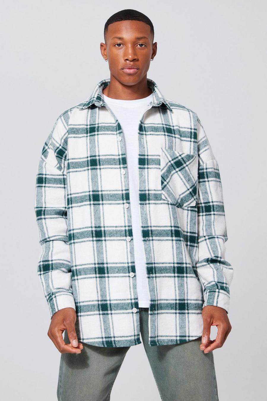 Green Check Oversized Overshirt With Curved Hem image number 1