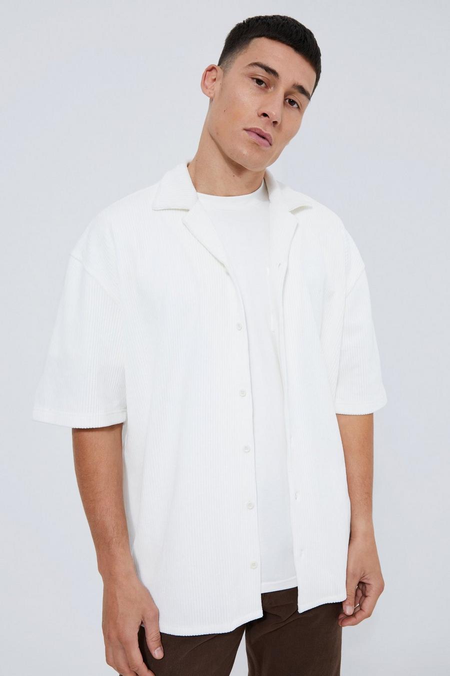 Ecru white Oversized Boxy Ribbed Velour Shirt