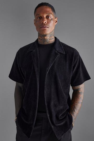 Boxy Ribbed Velour Shirt black