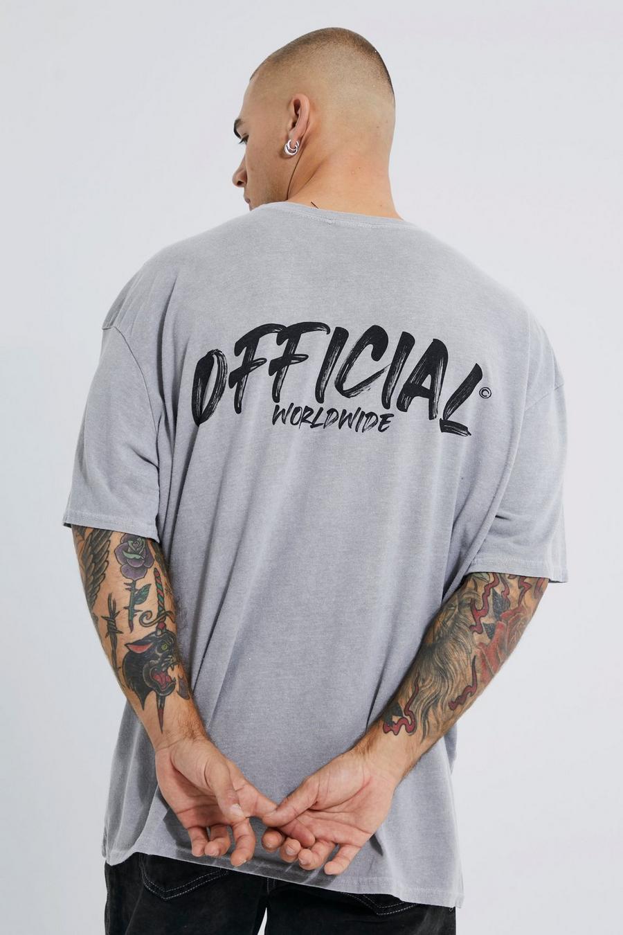 Grey Oversized Overdye Official Stencil Print T-shirt image number 1