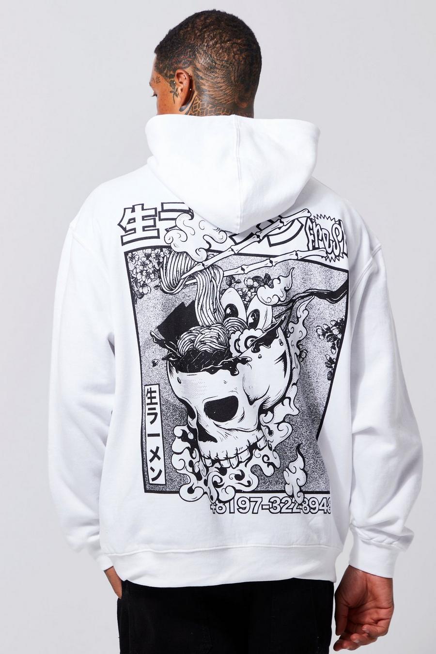 White Oversized Skull Noodle Graphic Print Hoodie image number 1
