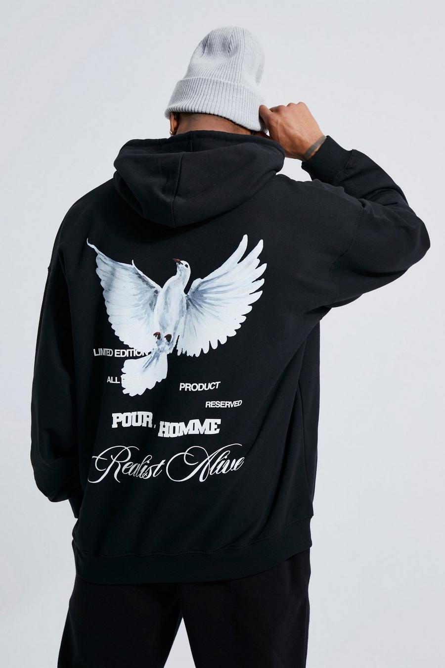 Black Oversized Superior Dove Graphic Hoodie image number 1