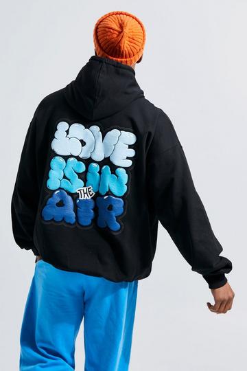 Black Oversized Love Is In The Air Puff Print Hoodie