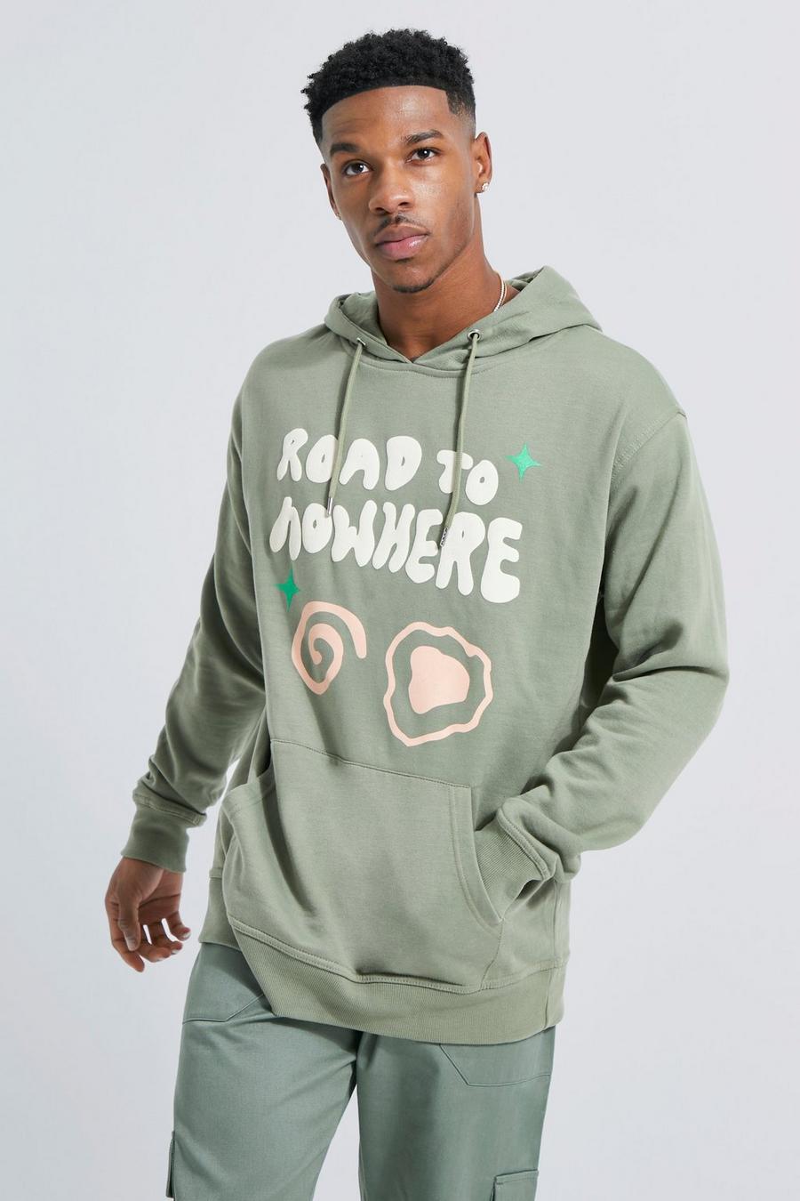 Green Oversized Road To Nowhere Hoodie Met Reliëf image number 1