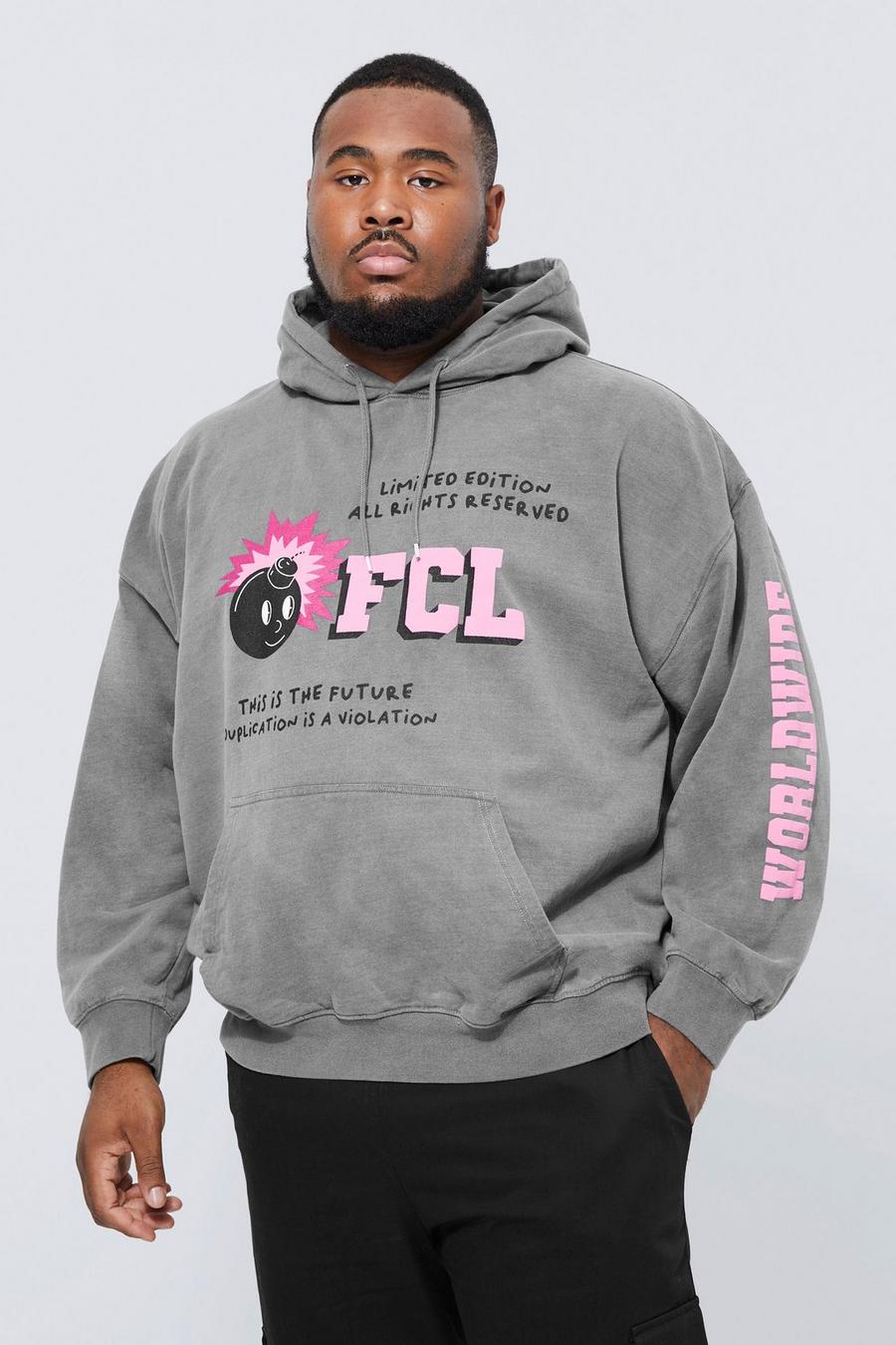 Charcoal grey Plus Overdye Ofcl Puff Graphic Hoodie