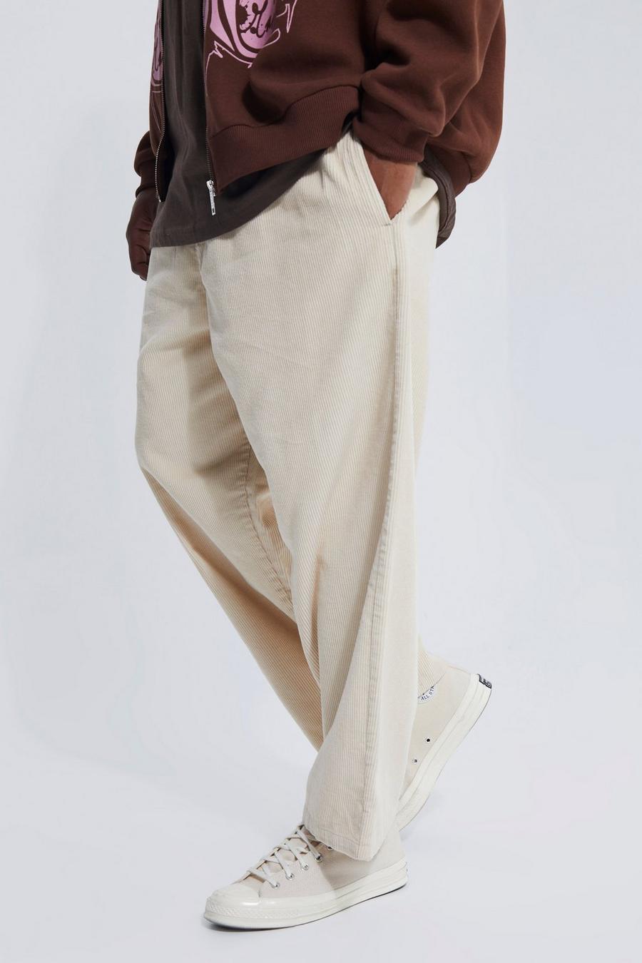 Stone beige Plus Elastic Waist Skate Cord Trouser  image number 1